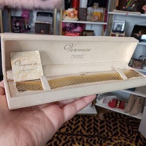 Rare Brand New Vintage Veronese Italy 925 Silver 14k Gold Bonded Vermeil Woven T